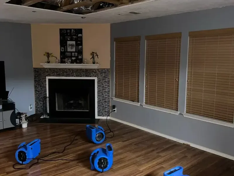 Ceiling drywall damaged by water leaking from above